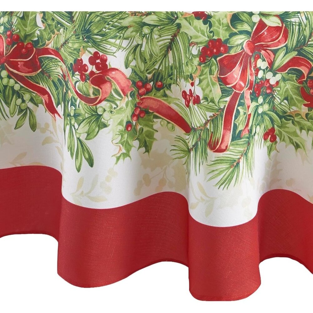 Holiday at Home Oval Cloth Tablecloth + 8 Matching Napkins Holly Traditions NWT